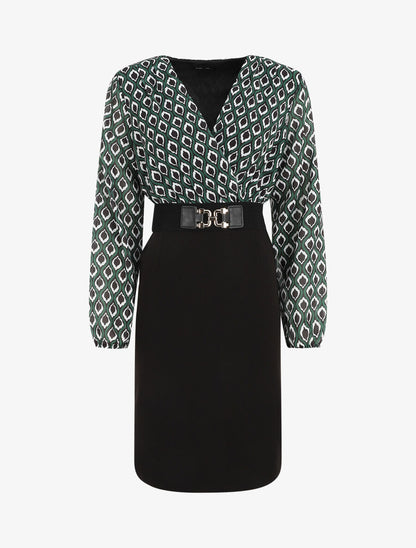 Robe courte col cache-coeur imprimé graphique - Vert - 1
