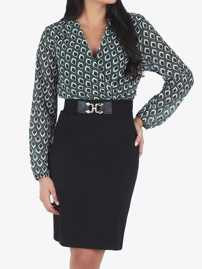 Robe courte col cache-coeur imprimé graphique - Vert - 4