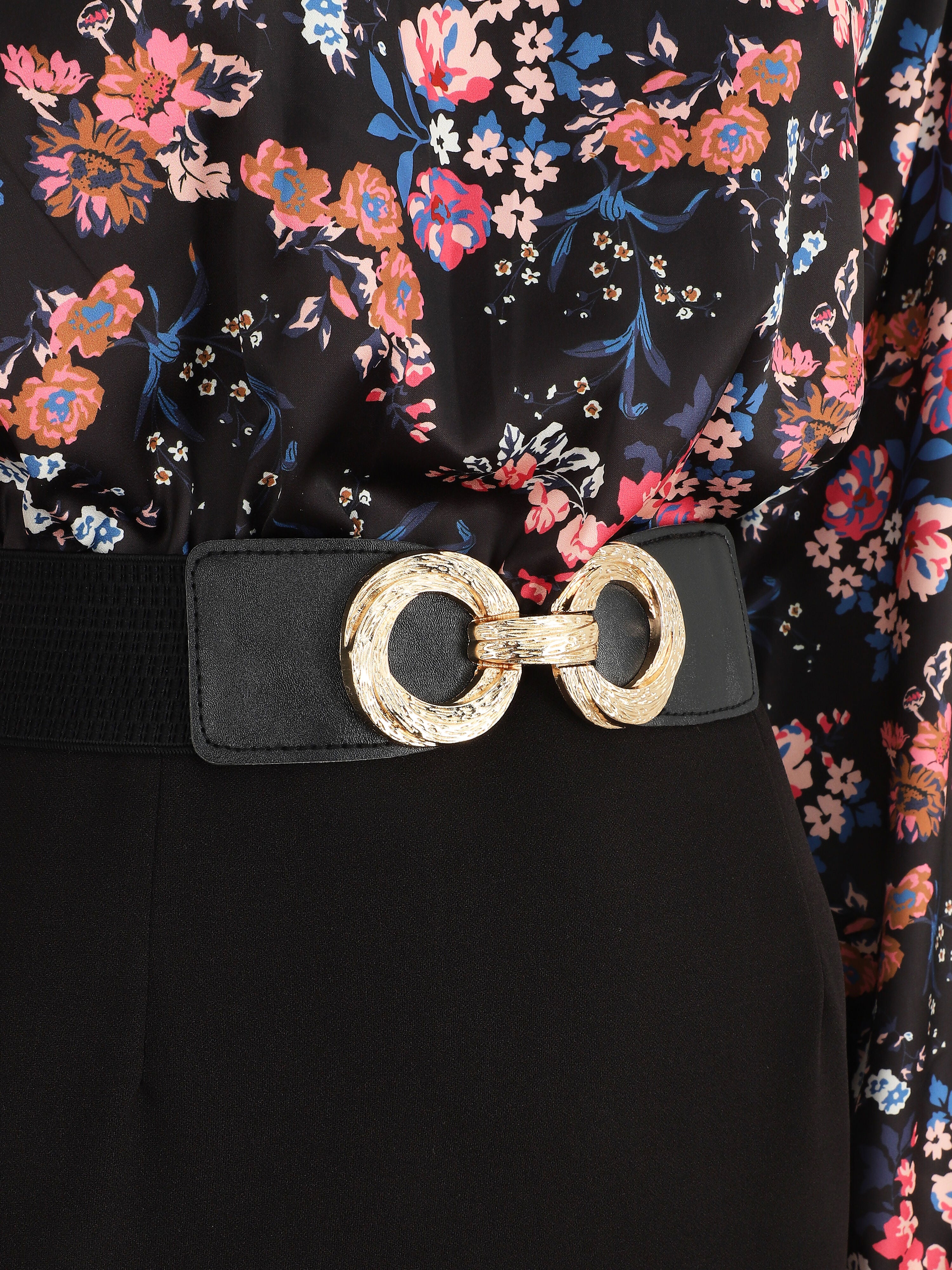 Robe satinée imprimé fleuri - Noir - 4