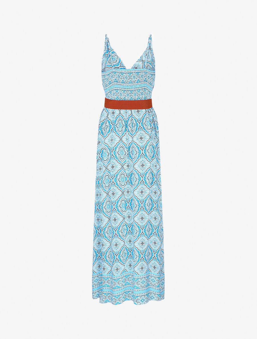 Robe longue empire à imprimé foulard - Bleu - 2