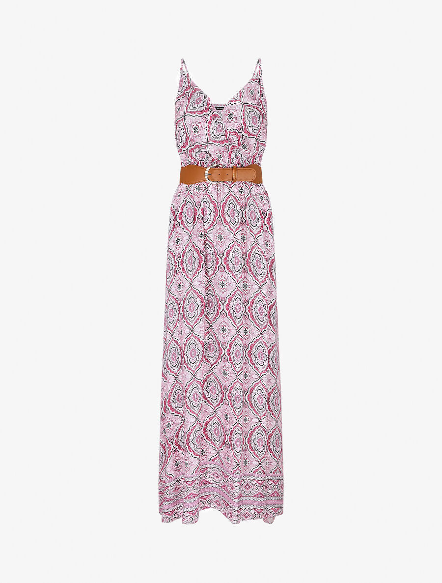 Robe longue empire à imprimé foulard - Rose - 1