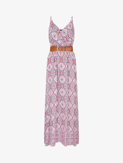 Robe longue empire à imprimé foulard - Rose - 1
