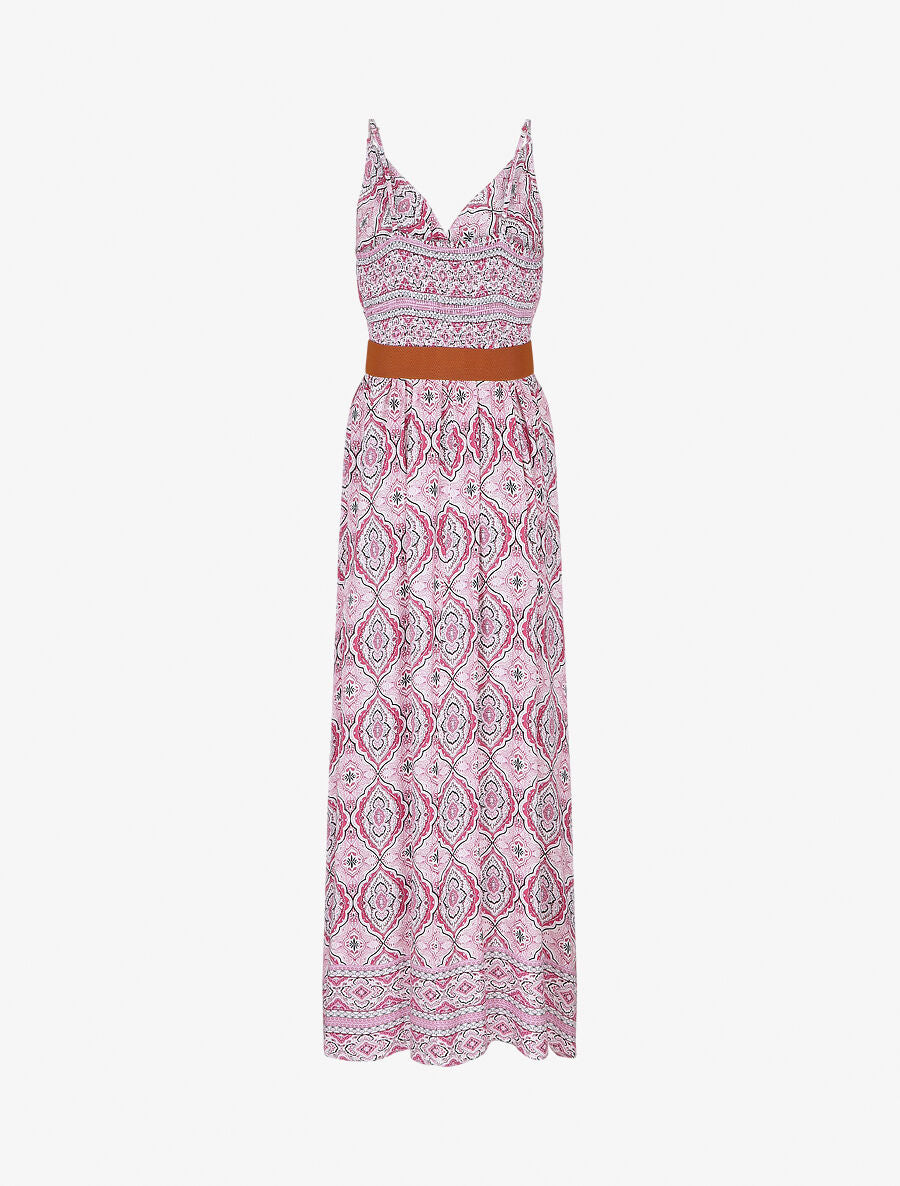 Robe longue empire à imprimé foulard - Rose - 2