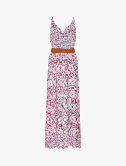 Robe longue empire à imprimé foulard - Rose - 2