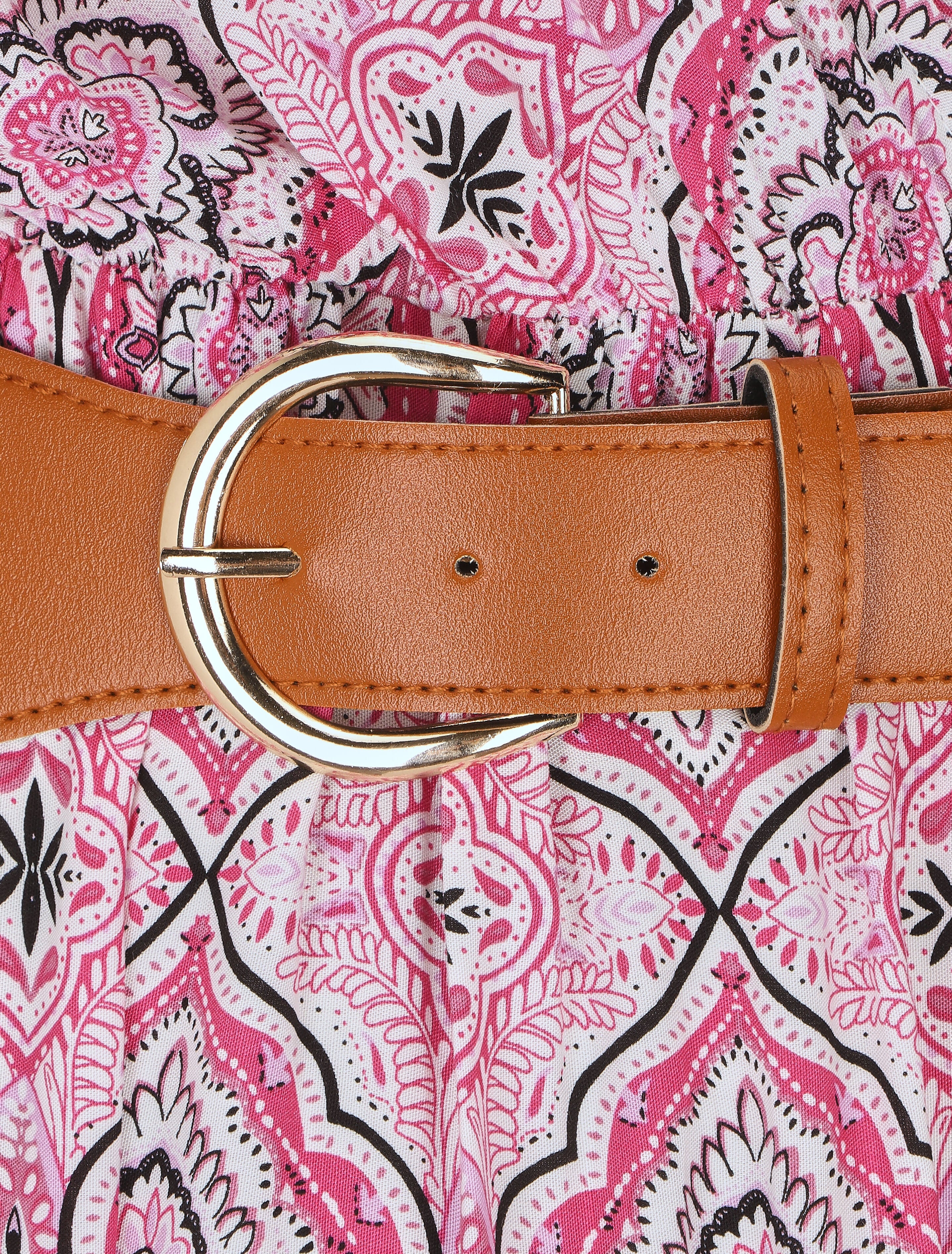Robe longue empire à imprimé foulard - Rose - 3