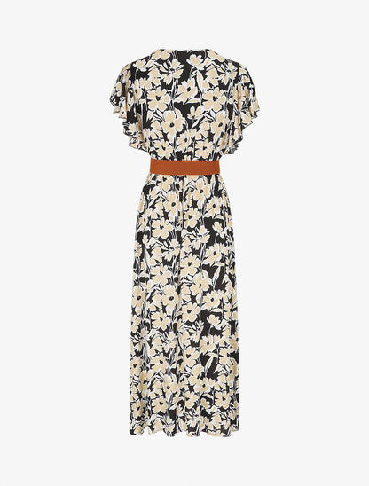 Robe longue empire à manches volantées - Noir - 2