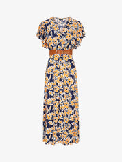 Robe longue empire à manches volantées - Marine - 1