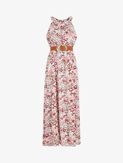 Robe longue empire à taille élastiquée - Rose - 5