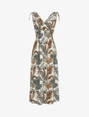 Robe longue élastiquée à imprimé feuilles - Blanc - 1