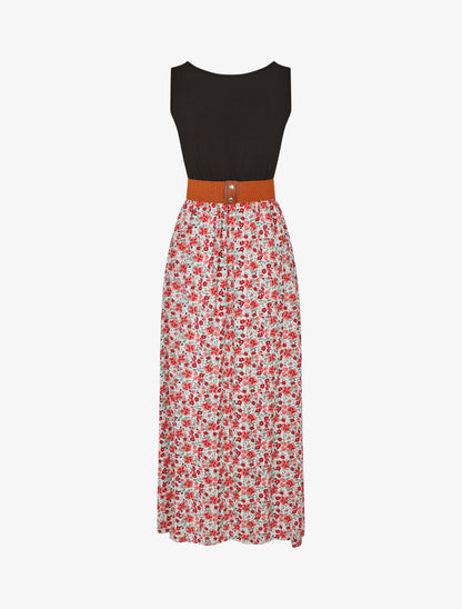 Robe bicolore à imprimé petites fleurs - Blanc - 2