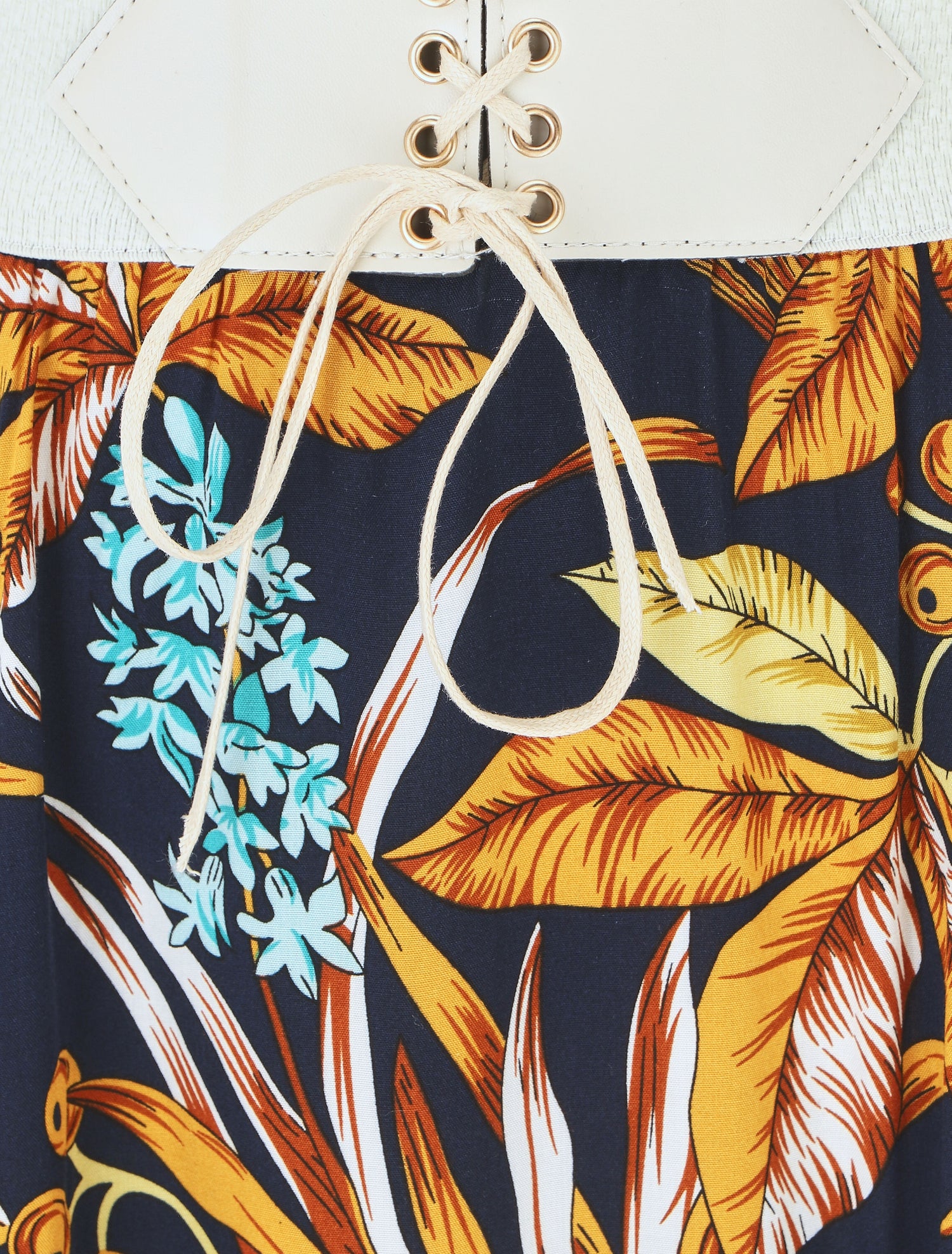 Jupe longue élastiquée à imprimé tropical - Marine - 3