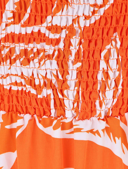 Robe à bretelles style cordes imprimé grandes feuilles - Orange - 4