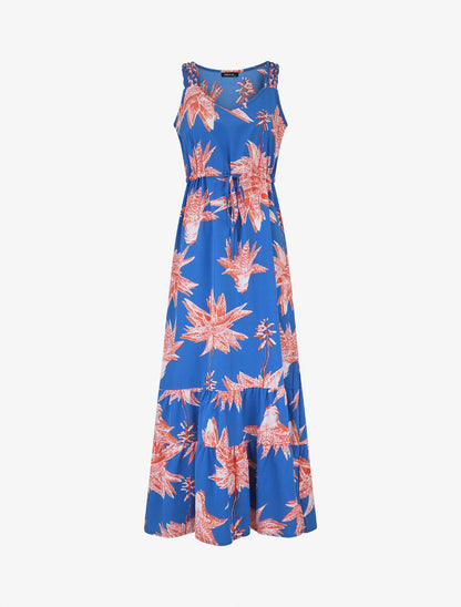 Robe longue droite à imprimé fleurs - Bleu roi - 2