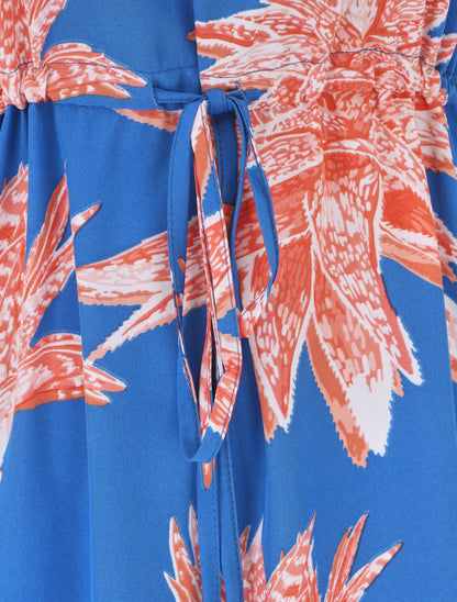 Robe longue droite à imprimé fleurs - Bleu roi - 4