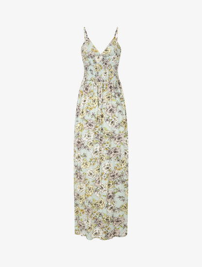 Robe longue imprimé multi-fleurs - Vert d&