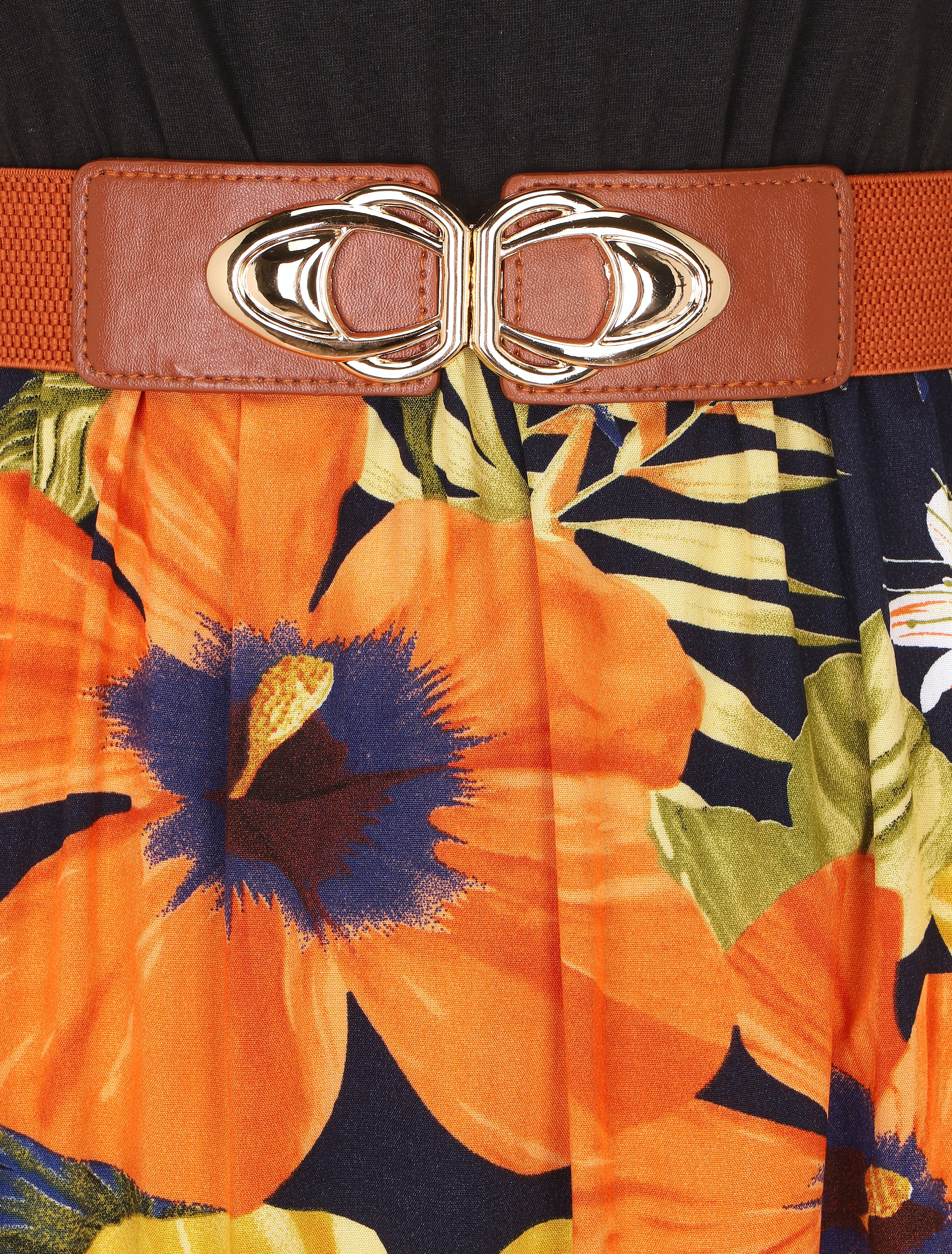 Robe longue bicolore imprimé tropical - Marine - 3