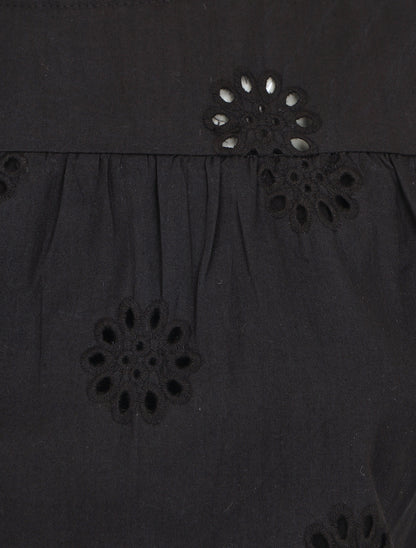 Blouse unie sans manches à motif fleurs - Noir - 3