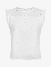 Blouse unie sans manches à motif fleurs - Blanc - 5