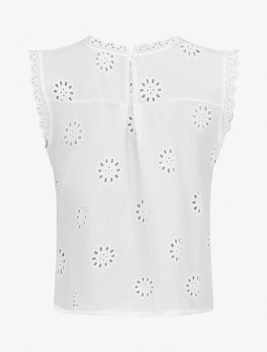 Blouse unie sans manches à motif fleurs - Blanc - 2