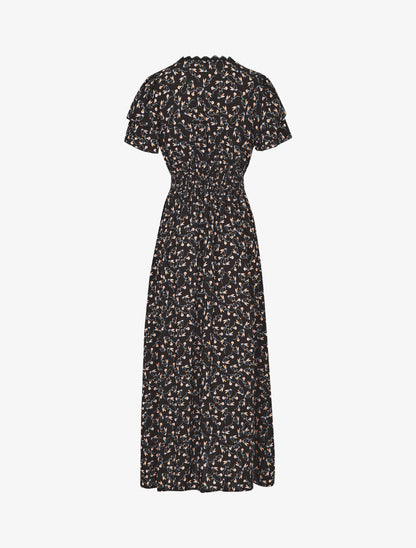 Robe imprimé petites fleurs à double manches - Noir - 2