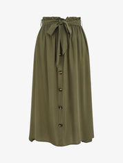 Jupe midi unie évasée à boutons - Kaki - 4