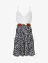 Robe mi-longue fleurie à fines bretelles - Marine - 1