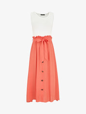 Robe longue évasée sans manches bicolore - Saumon - 5