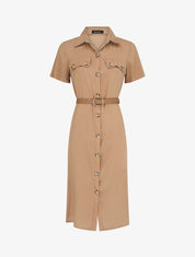 Robe chemise droite mi-longue manches courtes - Beige - 5