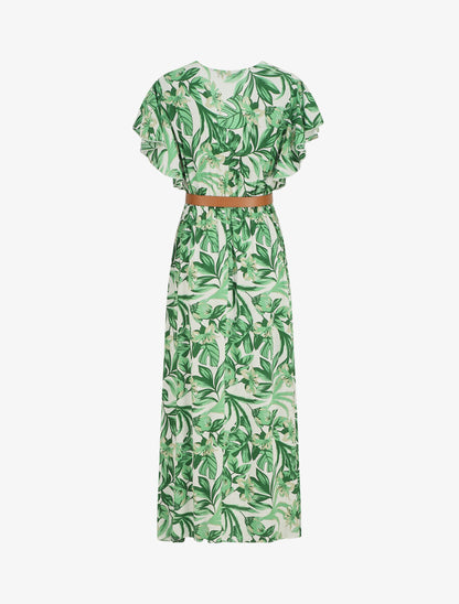 Robe longue manches courtes imprimé floral - Vert - 2
