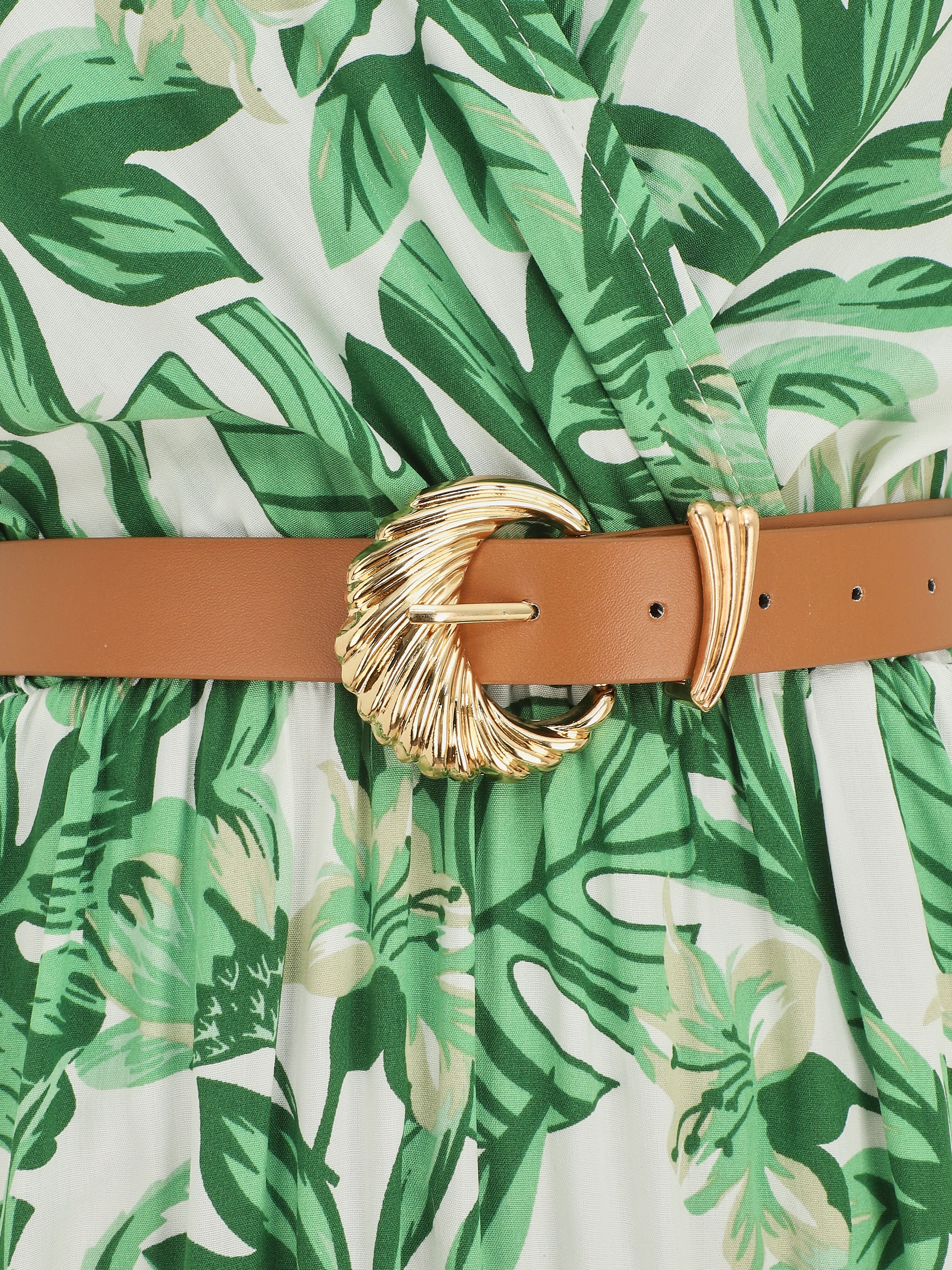 Robe longue manches courtes imprimé floral - Vert - 3