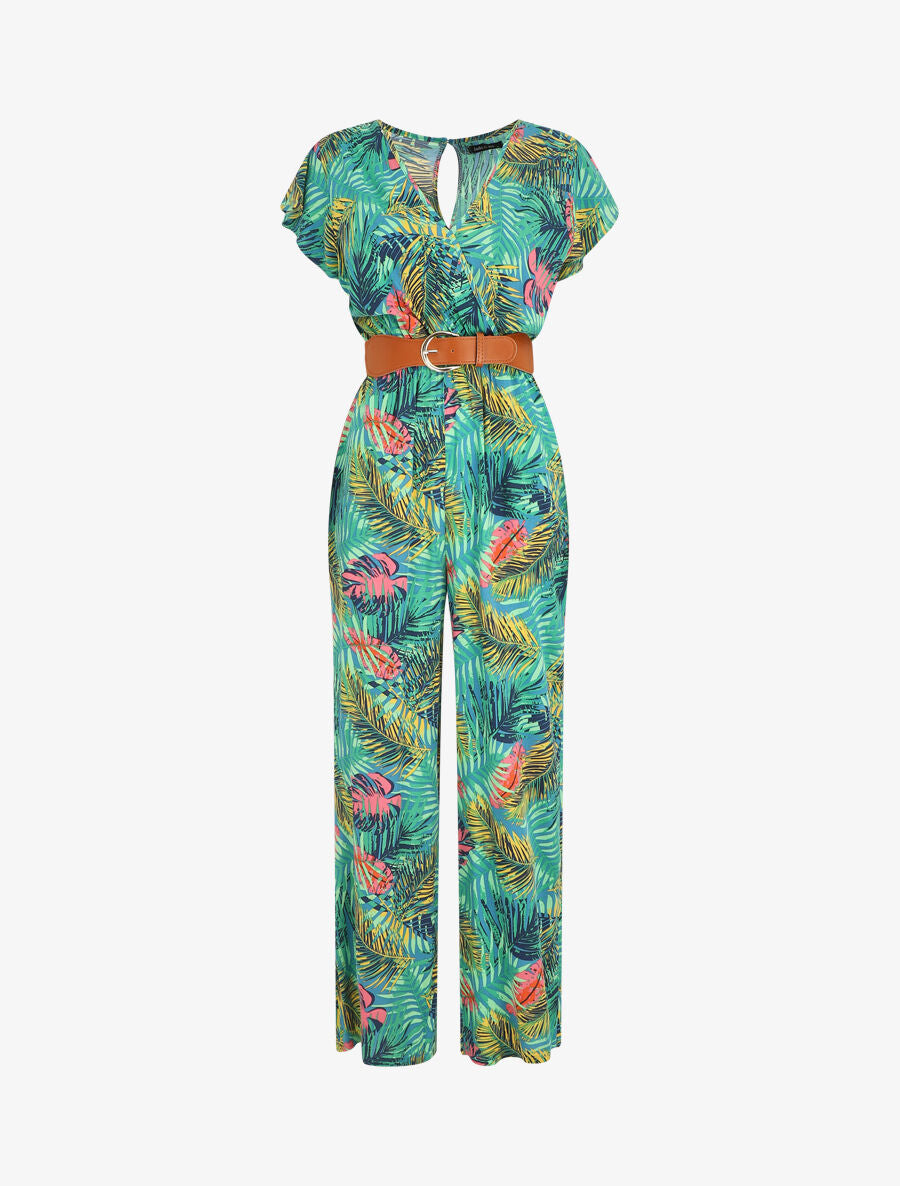 Combinaison droite manches courtes imprimé tropical - Vert - 1