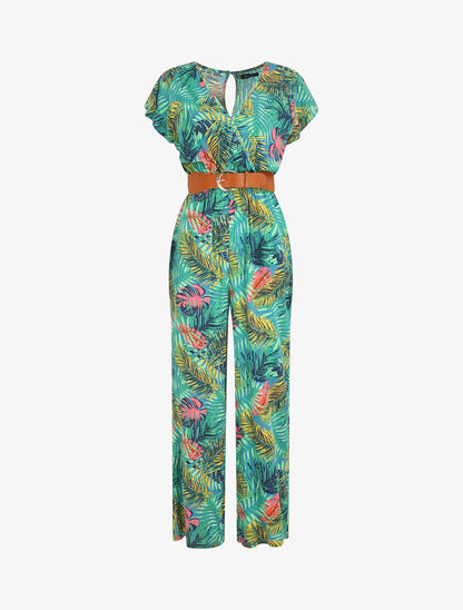 Combinaison droite manches courtes imprimé tropical - Vert - 1