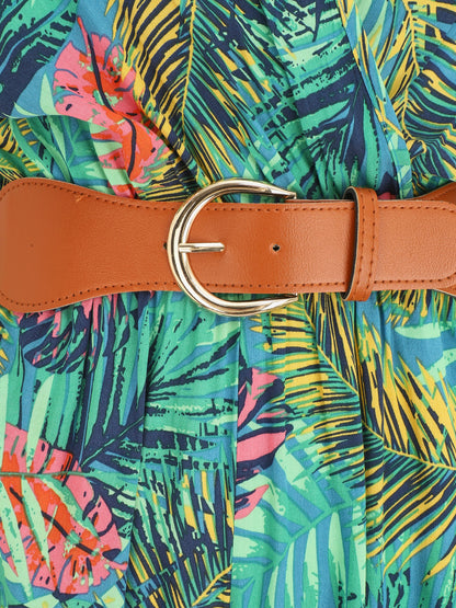 Combinaison droite manches courtes imprimé tropical - Vert - 3