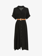 Robe chemise longue ceinturée - Noir - 4