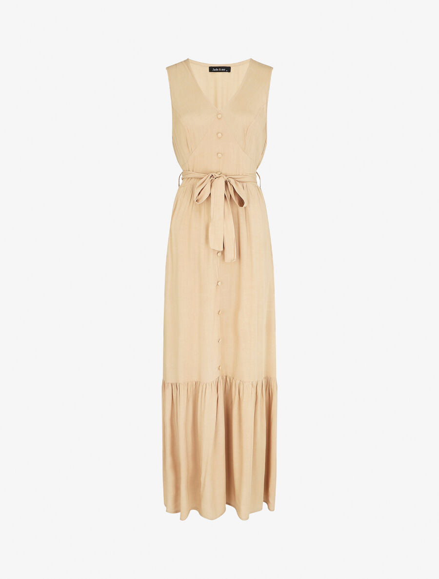 Robe longue unie sans manches - Beige - 5