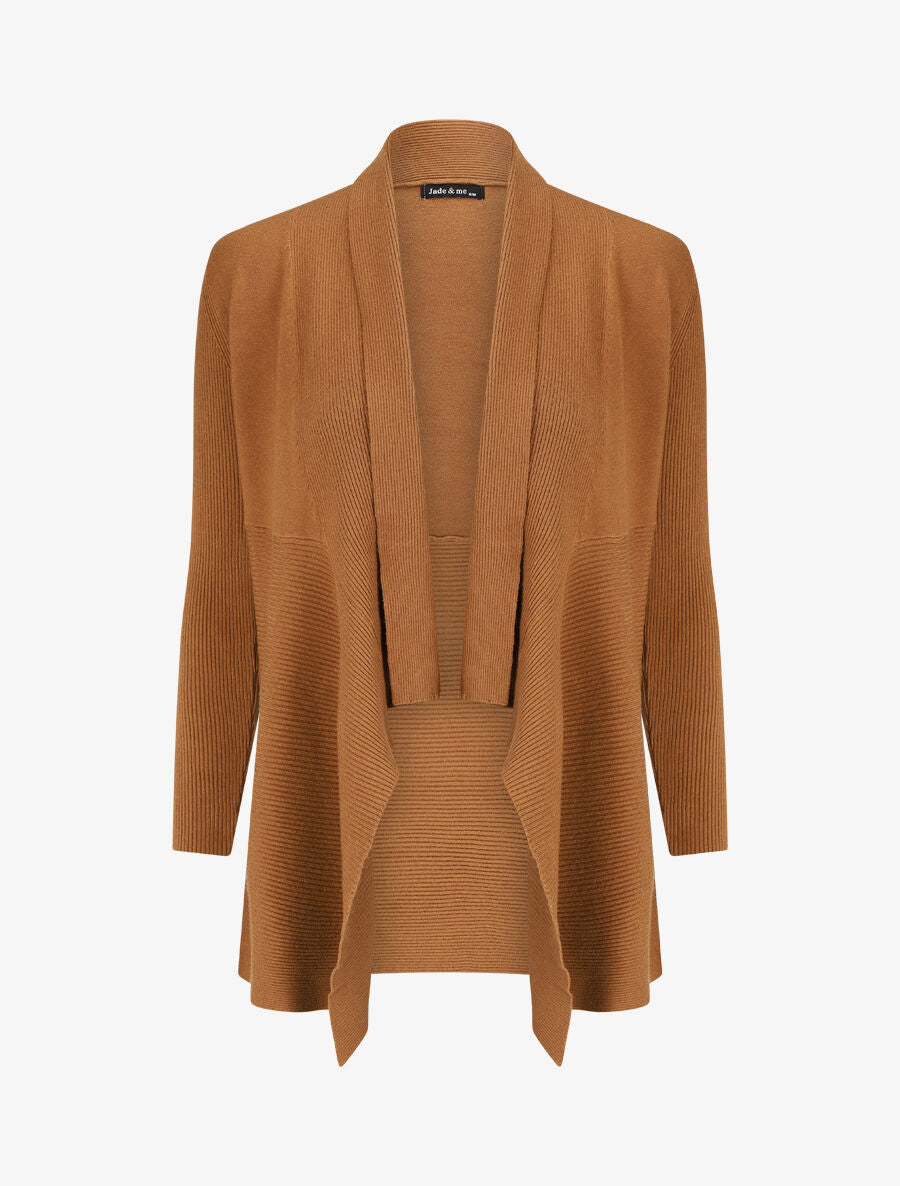 Gilet long uni côtelé - Camel - 1