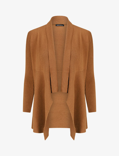 Gilet long uni côtelé - Camel - 1