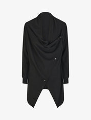 Gilet mi-long uni à bords côtelés - Noir - 1