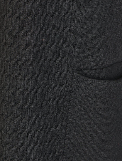 Gilet mi-long uni à pans texturées - Noir - 3