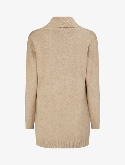 Gilet mi-long uni à bords côtelés - Beige - 2