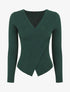 Pull côtelé moulant col cache-coeur - Vert foncé - 6