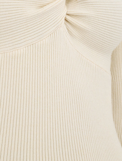 Pull fin côtelé à col nœud - Crème - 3