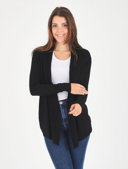 Gilet long en maille - Noir - 4