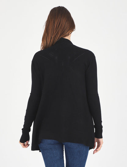Gilet long en maille - Noir - 5