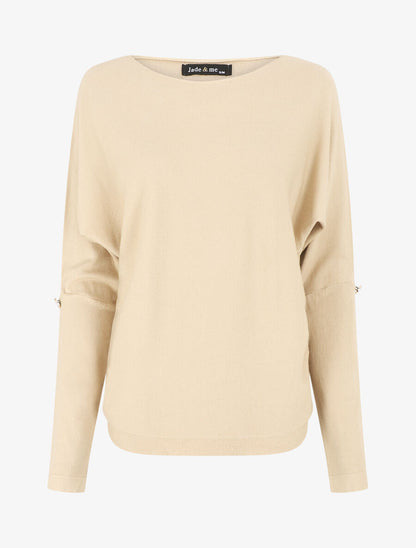 Pull uni à boutons décoratifs aux manches - Beige - 1
