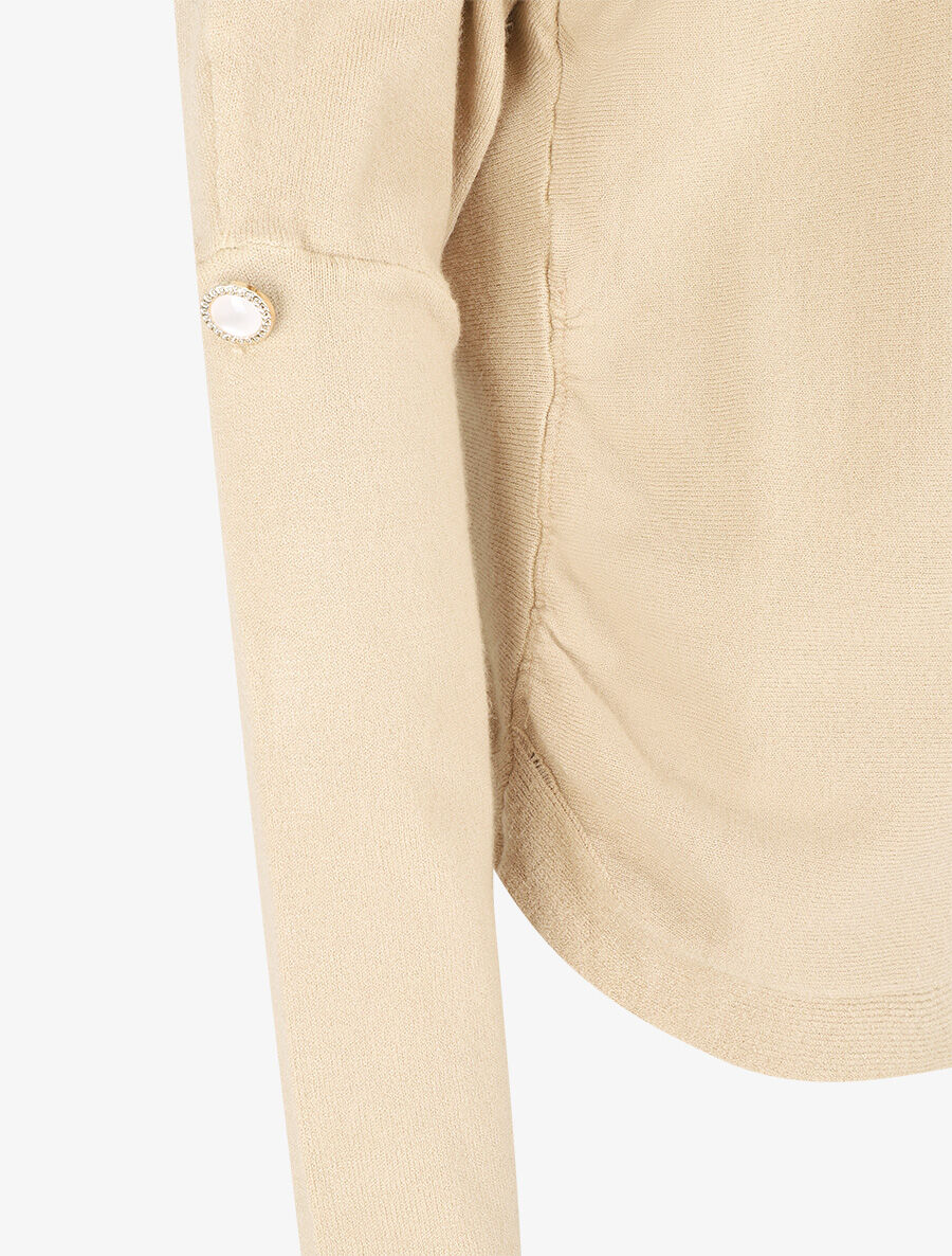 Pull uni à boutons décoratifs aux manches - Beige - 3