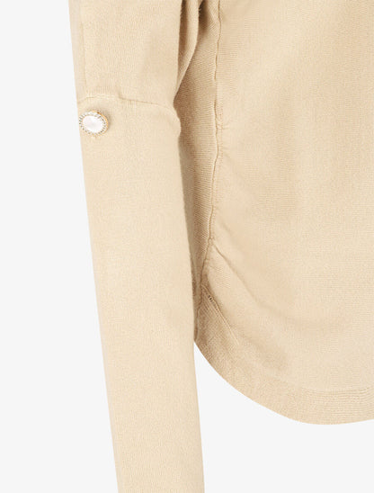 Pull uni à boutons décoratifs aux manches - Beige - 3