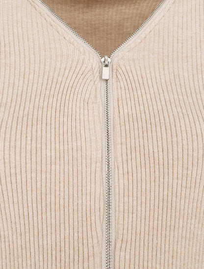 Gilet côtélé zippé - Beige - 3