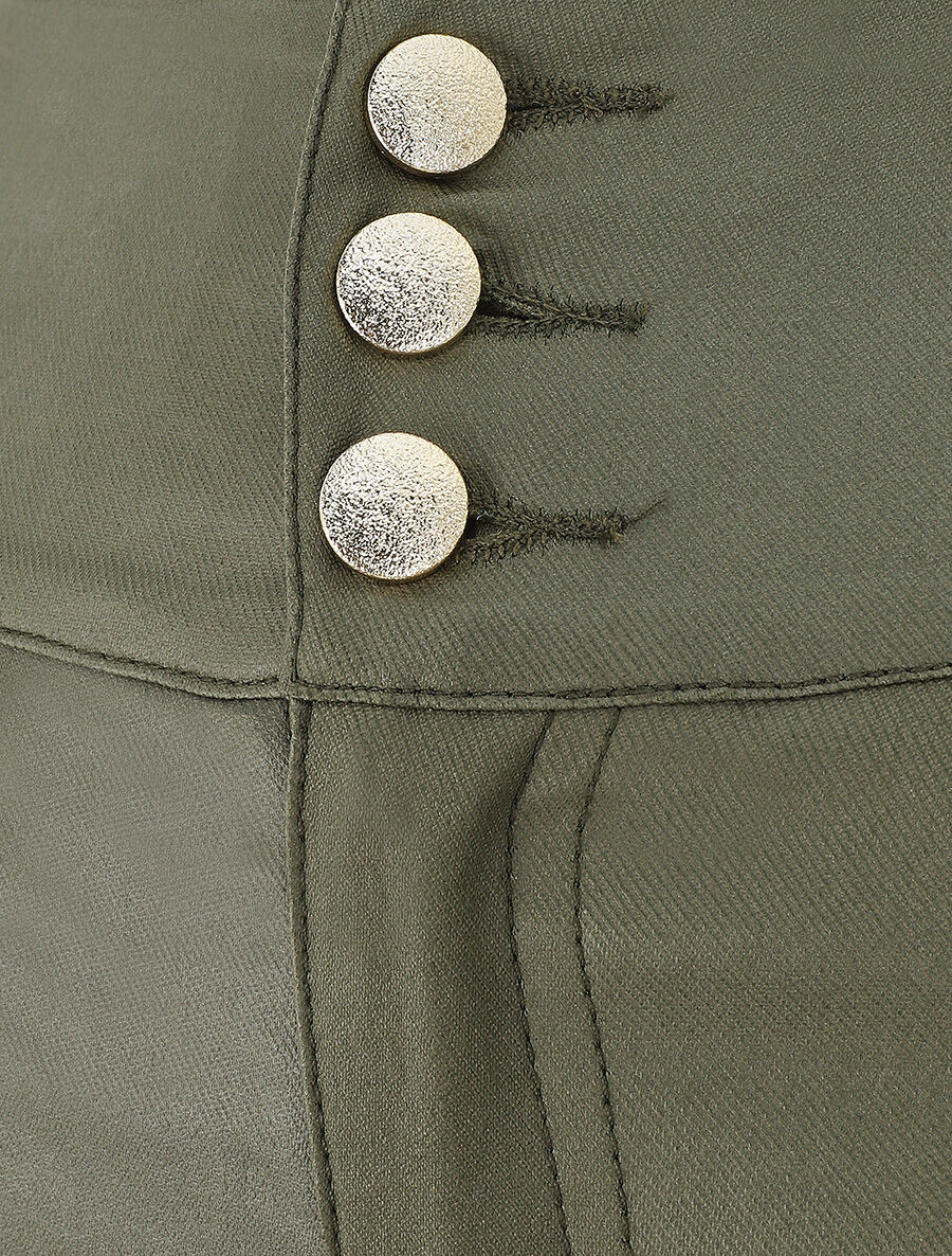 Pantalon slim taille haute effet ciré - Kaki - 3