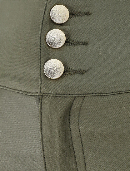 Pantalon slim taille haute effet ciré - Kaki - 3